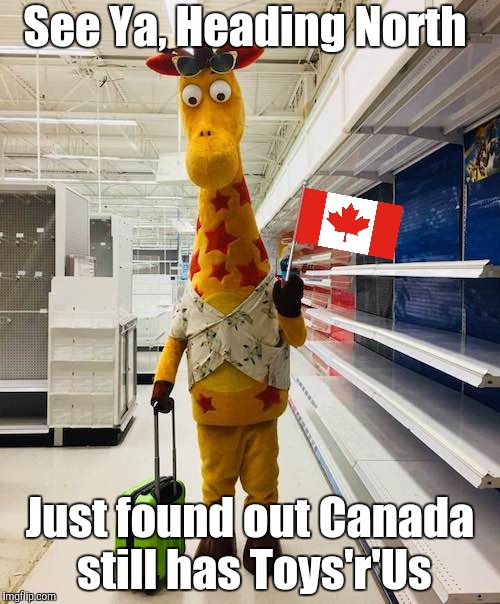 Oh, Canada | See Ya, Heading North; Just found out Canada still has Toys'r'Us | image tagged in canada day,great white north,toys r us | made w/ Imgflip meme maker