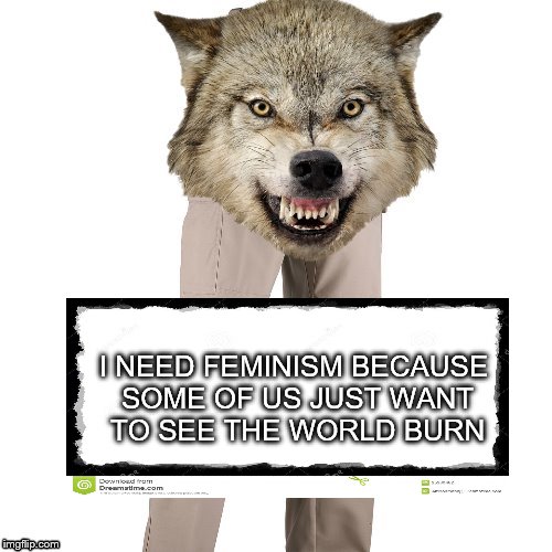 Including me | I NEED FEMINISM BECAUSE SOME OF US JUST WANT TO SEE THE WORLD BURN | image tagged in memes,feminism,i need feminism because | made w/ Imgflip meme maker