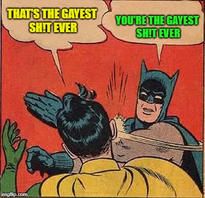 Batman Slapping Robin Meme | THAT'S THE GAYEST SH!T EVER YOU'RE THE GAYEST SH!T EVER | image tagged in memes,batman slapping robin | made w/ Imgflip meme maker