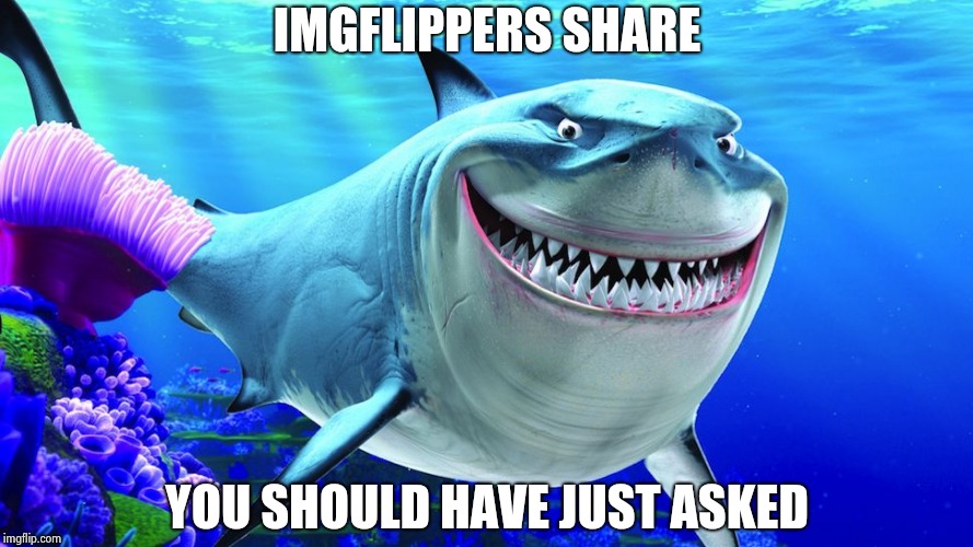 Happy Shark | IMGFLIPPERS SHARE YOU SHOULD HAVE JUST ASKED | image tagged in happy shark | made w/ Imgflip meme maker