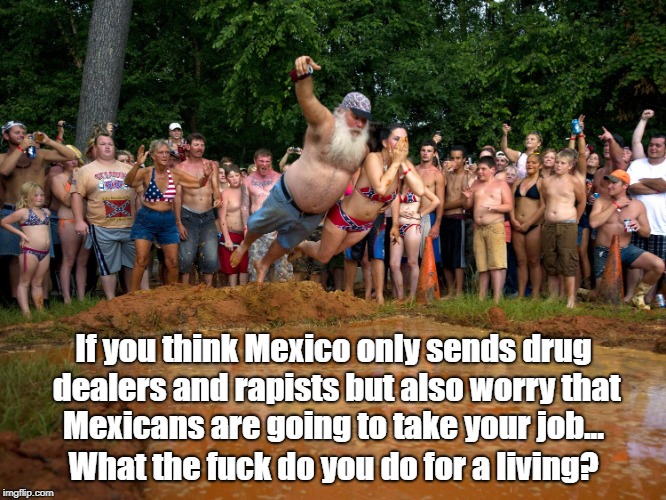 If you think Mexico only sends drug dealers and rapists but also worry that Mexicans are going to take your job... What the f**k do you do f | made w/ Imgflip meme maker
