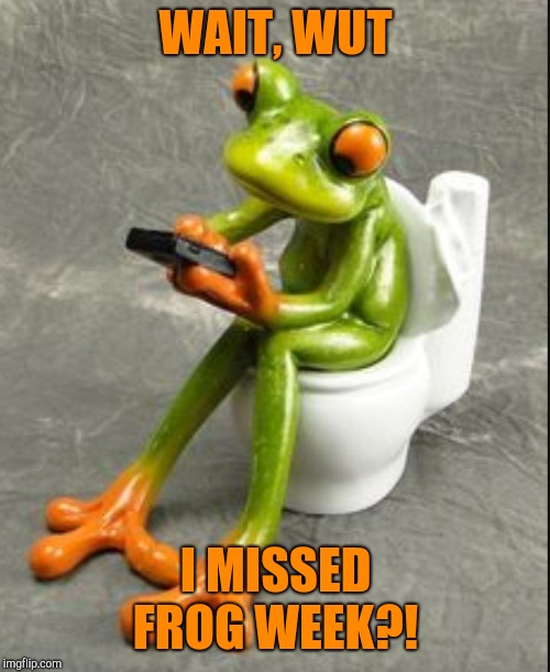 Frog on toilet  | WAIT, WUT I MISSED FROG WEEK?! | image tagged in frog on toilet | made w/ Imgflip meme maker