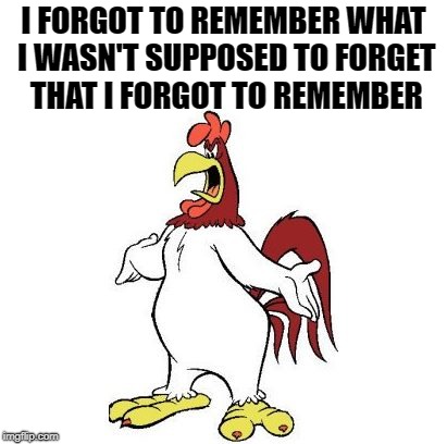 longhorn-leghorn | I FORGOT TO REMEMBER WHAT I WASN'T SUPPOSED TO FORGET THAT I FORGOT TO REMEMBER | image tagged in longhorn-leghorn | made w/ Imgflip meme maker