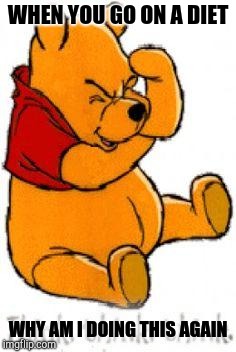 Pooh Thinking | WHEN YOU GO ON A DIET; WHY AM I DOING THIS AGAIN | image tagged in pooh thinking,dieting | made w/ Imgflip meme maker