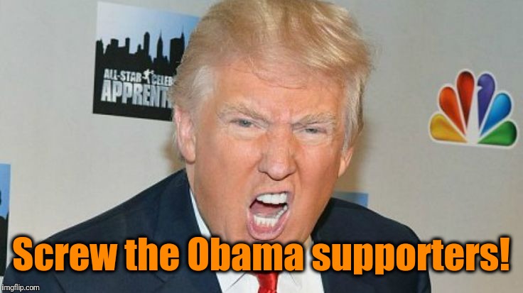 Screw the Obama supporters! | image tagged in trump mad | made w/ Imgflip meme maker