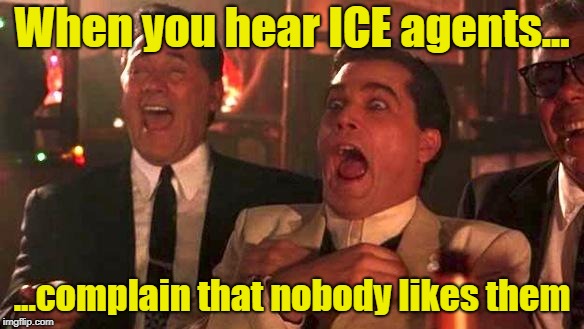 ICE needs a safe space | When you hear ICE agents... ...complain that nobody likes them | image tagged in funny memes,immigration,ice,donald trump is an idiot,goodfellas laughing scene henry hill | made w/ Imgflip meme maker