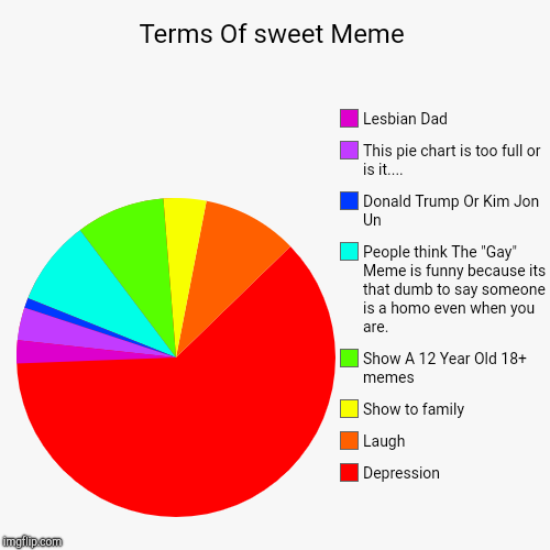 Terms Of sweet Meme | Depression, Laugh, Show to family, Show A 12 Year Old 18+ memes, People think The "Gay" Meme is funny because its that | image tagged in funny,pie charts | made w/ Imgflip chart maker
