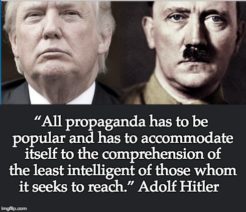 “All propaganda has to be popular and has to accommodate itself to the comprehension of the least intelligent of those whom it seeks to reach.”
Adolf Hitler | image tagged in propaganda,trump | made w/ Imgflip meme maker
