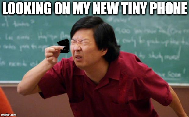 Tiny piece of paper | LOOKING ON MY NEW TINY PHONE | image tagged in tiny piece of paper | made w/ Imgflip meme maker