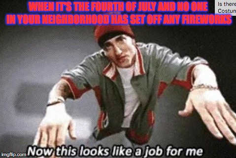 Happy fourth! | WHEN IT'S THE FOURTH OF JULY AND NO ONE IN YOUR NEIGHBORHOOD HAS SET OFF ANY FIREWORKS | image tagged in memes,funny,fourth of july,eminem | made w/ Imgflip meme maker