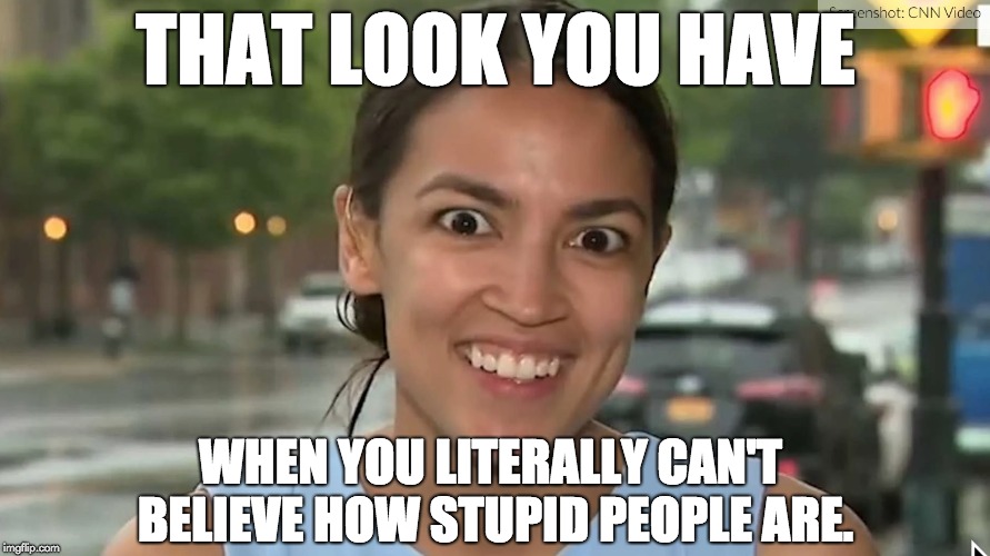 Alexandria Ocasio-Cortez | THAT LOOK YOU HAVE; WHEN YOU LITERALLY CAN'T BELIEVE HOW STUPID PEOPLE ARE. | image tagged in alexandria ocasio-cortez | made w/ Imgflip meme maker