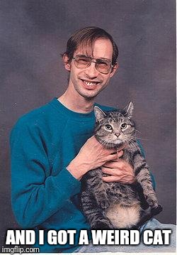 weird guy | AND I GOT A WEIRD CAT | image tagged in weird guy | made w/ Imgflip meme maker