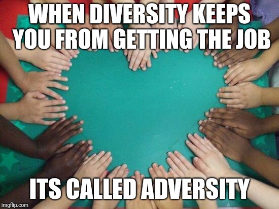 White, Black, Green, Red, Purple or Plaid | WHEN DIVERSITY KEEPS YOU FROM GETTING THE JOB; ITS CALLED ADVERSITY | image tagged in diversity | made w/ Imgflip meme maker