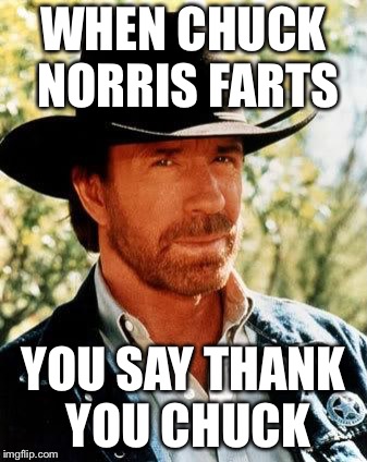 Chuck Norris Meme | WHEN CHUCK NORRIS FARTS; YOU SAY THANK YOU CHUCK | image tagged in memes,chuck norris | made w/ Imgflip meme maker