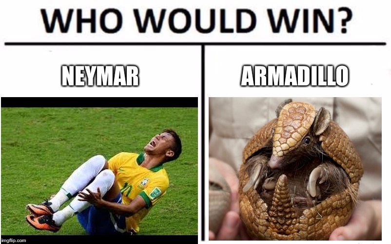 Neymar vs Armadillo | NEYMAR; ARMADILLO | image tagged in memes,neymar,armadillo,rolling,flop,drama | made w/ Imgflip meme maker