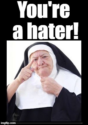 nun | You're a hater! | image tagged in nun | made w/ Imgflip meme maker