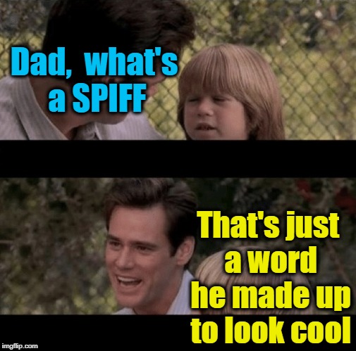 Liar Liar my teacher says | Dad,  what's a SPIFF That's just a word he made up to look cool | image tagged in liar liar my teacher says | made w/ Imgflip meme maker