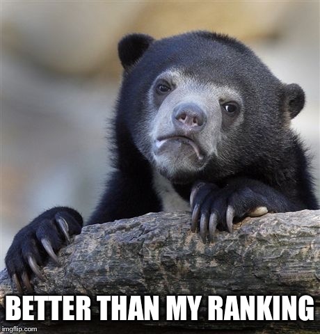 Confession Bear Meme | BETTER THAN MY RANKING | image tagged in memes,confession bear | made w/ Imgflip meme maker