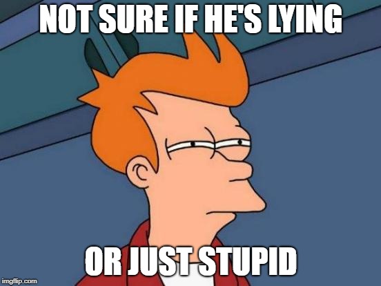 Futurama Fry Meme | NOT SURE IF HE'S LYING; OR JUST STUPID | image tagged in memes,futurama fry | made w/ Imgflip meme maker