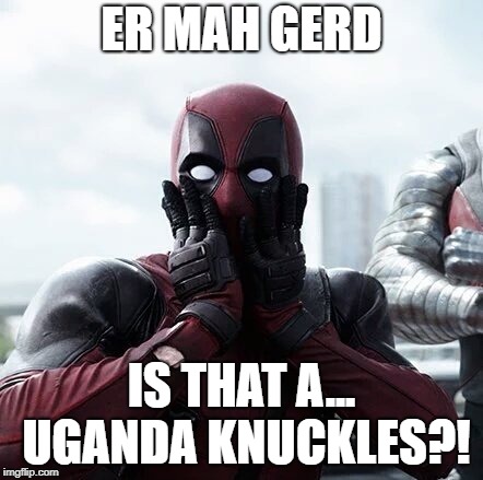 Deadpool Surprised | ER MAH GERD; IS THAT A... UGANDA KNUCKLES?! | image tagged in memes,deadpool surprised | made w/ Imgflip meme maker