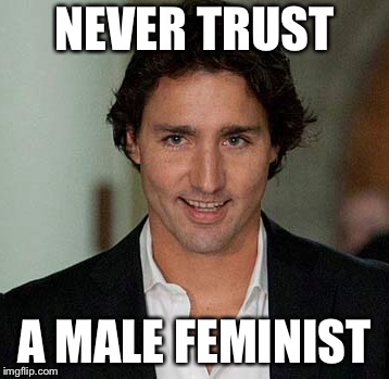 Hey ladies... | NEVER TRUST; A MALE FEMINIST | image tagged in justin trudeau,feminist,politics,metoo | made w/ Imgflip meme maker