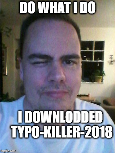 wink | DO WHAT I DO I DOWNLODDED TYPO-KILLER-2018 | image tagged in wink | made w/ Imgflip meme maker