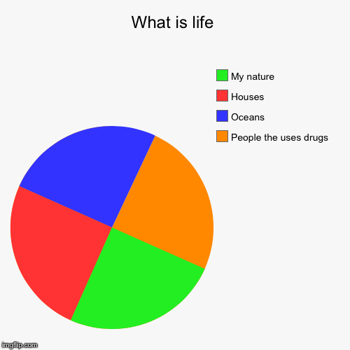 What is life | People the uses drugs, Oceans, Houses, My nature | image tagged in funny,pie charts | made w/ Imgflip chart maker
