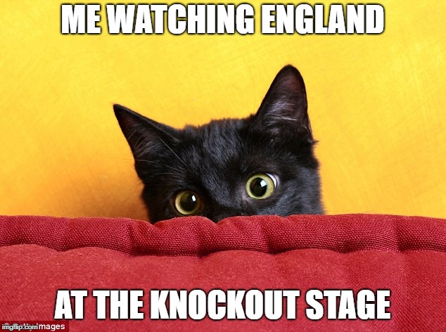 World Cup | ME WATCHING ENGLAND; AT THE KNOCKOUT STAGE | image tagged in england football | made w/ Imgflip meme maker