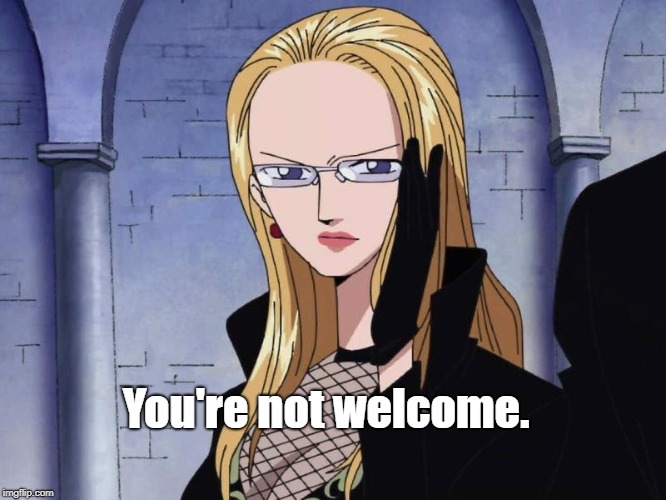 Kalifa One Piece | You're not welcome. | image tagged in kalifa one piece | made w/ Imgflip meme maker