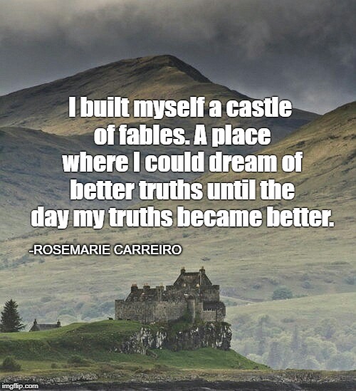Duart Castle, Mull, Scotland | I built myself a castle of fables.
A place where I could dream of better truths
until the day my truths became better. -ROSEMARIE CARREIRO | image tagged in duart castle mull scotland | made w/ Imgflip meme maker