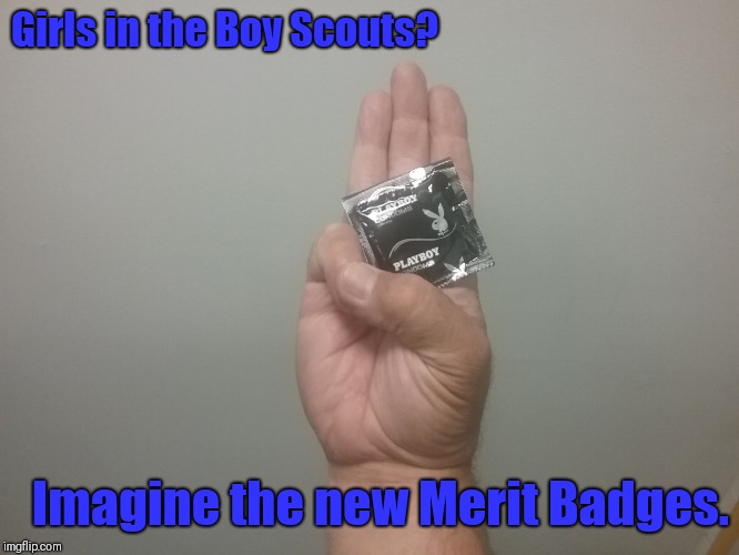New Scouting | Girls in the Boy Scouts? Imagine the new Merit Badges. | image tagged in boy scouts,funny | made w/ Imgflip meme maker