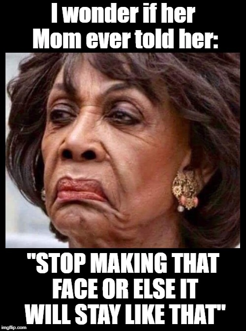 I'd be willing to bet that she did... | I wonder if her Mom ever told her:; "STOP MAKING THAT FACE OR ELSE IT WILL STAY LIKE THAT" | image tagged in funny memes,maxine waters,trump,potus,politics,parenting | made w/ Imgflip meme maker
