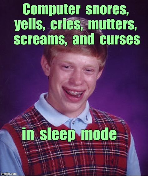 Bad Luck Brian Meme | Computer  snores,  yells,  cries,  mutters,   screams,  and  curses; in  sleep  mode | image tagged in memes,bad luck brian | made w/ Imgflip meme maker