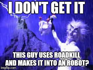 Robot Chicken | I DON'T GET IT; THIS GUY USES ROADKILL AND MAKES IT INTO AN ROBOT? | image tagged in robot chicken,random,memes | made w/ Imgflip meme maker