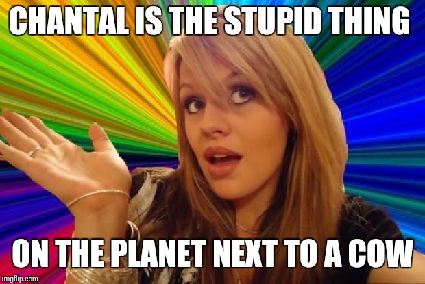 stupid girl meme | CHANTAL IS THE STUPID THING; ON THE PLANET NEXT TO A COW | image tagged in stupid girl meme | made w/ Imgflip meme maker