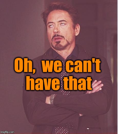 Face You Make Robert Downey Jr Meme | Oh,  we can't have that | image tagged in memes,face you make robert downey jr | made w/ Imgflip meme maker