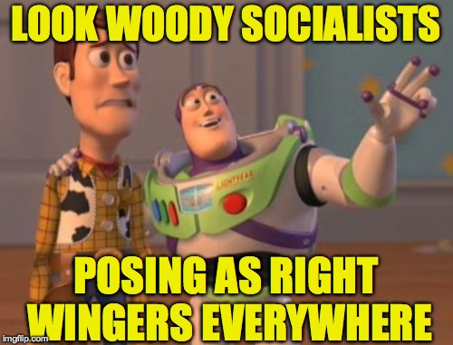 X, X Everywhere Meme | LOOK WOODY SOCIALISTS POSING AS RIGHT WINGERS EVERYWHERE | image tagged in memes,x x everywhere | made w/ Imgflip meme maker