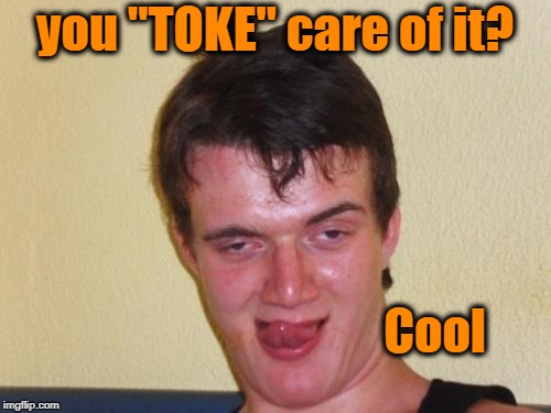10 guy stoned | you "TOKE" care of it? Cool | image tagged in 10 guy stoned | made w/ Imgflip meme maker