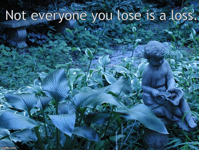 Not everyone you lose is a loss. | image tagged in garden at dusk | made w/ Imgflip meme maker