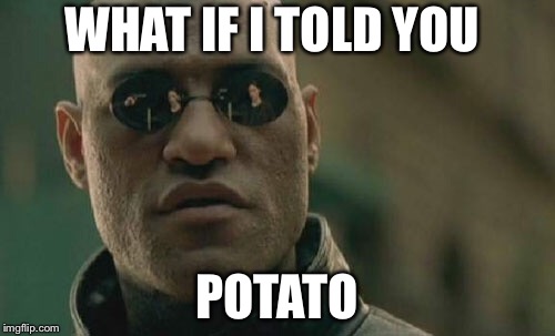 Potatoes | WHAT IF I TOLD YOU; POTATO | image tagged in memes,matrix morpheus | made w/ Imgflip meme maker