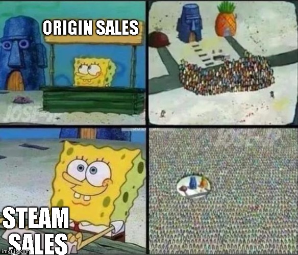 Spongebob Hype Stand | ORIGIN SALES; STEAM SALES | image tagged in spongebob hype stand | made w/ Imgflip meme maker