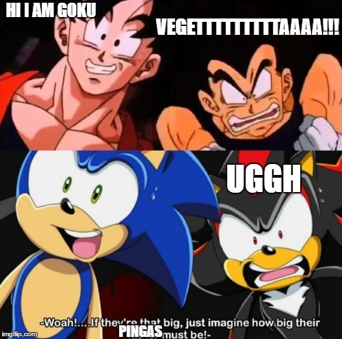 VEGETTTTTTTTTAAAA!!! HI I AM GOKU; UGGH; PINGAS | made w/ Imgflip meme maker