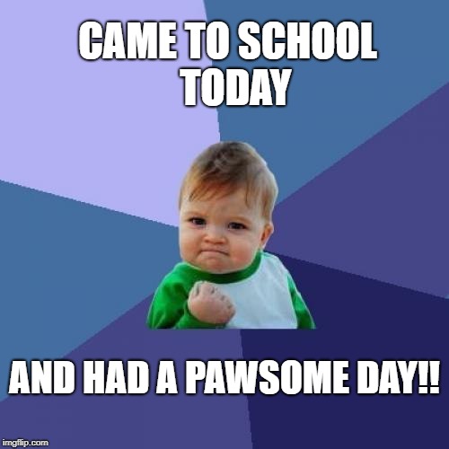 Success Kid Meme | CAME TO SCHOOL 
TODAY; AND HAD A PAWSOME DAY!! | image tagged in memes,success kid | made w/ Imgflip meme maker