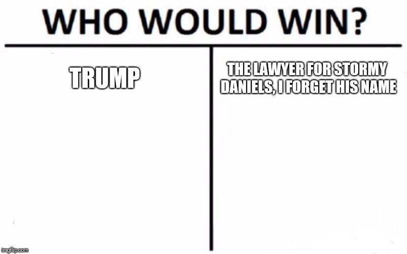 Who Would Win? | TRUMP; THE LAWYER FOR STORMY DANIELS, I FORGET HIS NAME | image tagged in memes,who would win | made w/ Imgflip meme maker