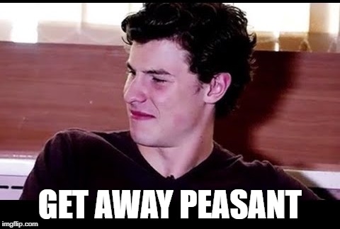 Shawn meme | GET AWAY PEASANT | image tagged in shawn mendes | made w/ Imgflip meme maker