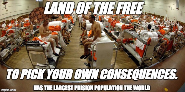 LAND OF THE FREE; TO PICK YOUR OWN CONSEQUENCES. HAS THE LARGEST PRISION POPULATION THE WORLD | image tagged in prison | made w/ Imgflip meme maker