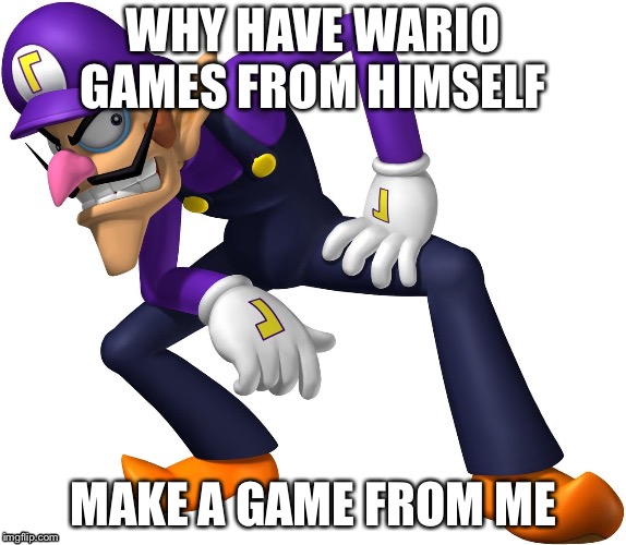 Waluigi | WHY HAVE WARIO GAMES FROM HIMSELF; MAKE A GAME FROM ME | image tagged in waluigi | made w/ Imgflip meme maker