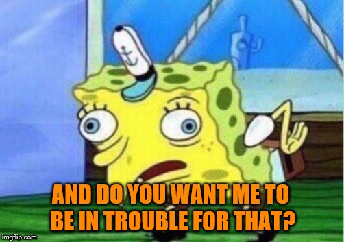 Mocking Spongebob Meme | AND DO YOU WANT ME TO BE IN TROUBLE FOR THAT? | image tagged in memes,mocking spongebob | made w/ Imgflip meme maker