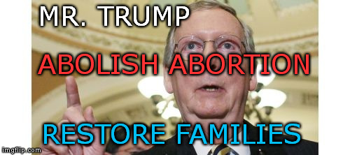 Mitch McConnell Meme | MR. TRUMP RESTORE FAMILIES ABOLISH ABORTION | image tagged in memes,mitch mcconnell | made w/ Imgflip meme maker
