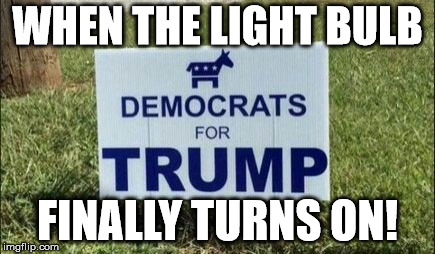 WHEN THE LIGHT BULB; FINALLY TURNS ON! | image tagged in democrats for trump | made w/ Imgflip meme maker